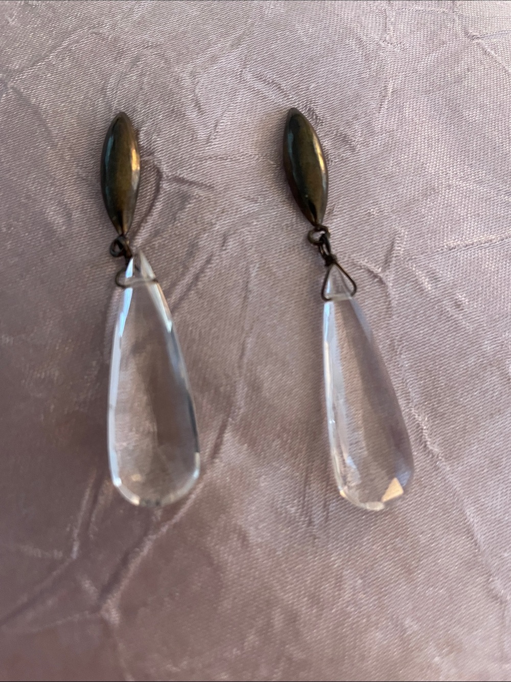 Vintage Crystal and Sterling Silver Teardrop Dangle Earrings